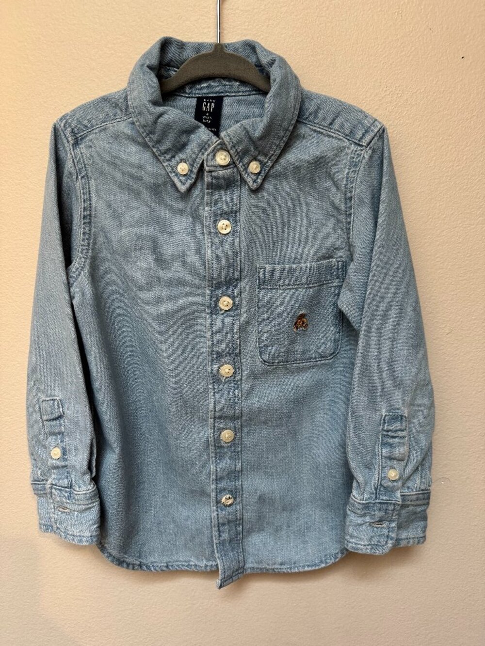 Baby Gap Brannan Bear Denim Shirt 4T 100% Cotton Button Down Blue